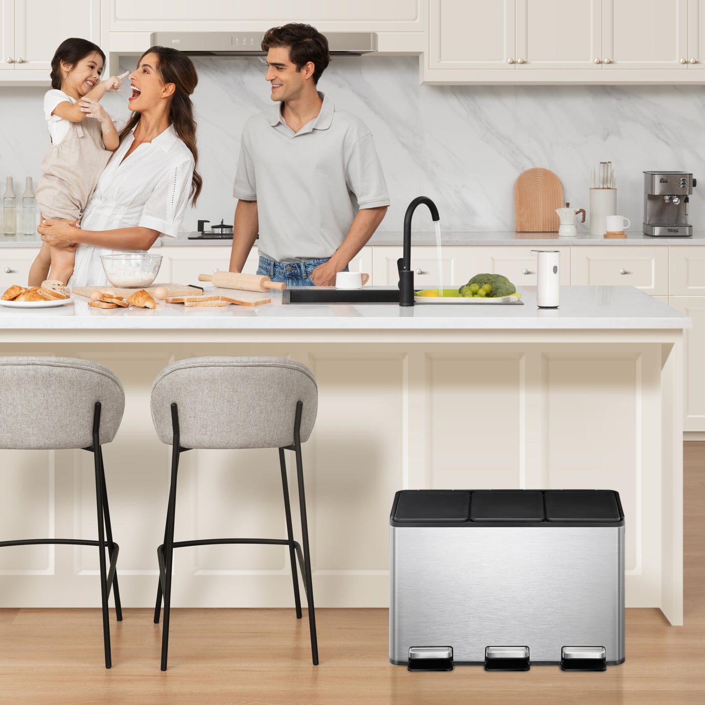 EKO Cubo de Basura Triple Compartimento 10L+10L+10L