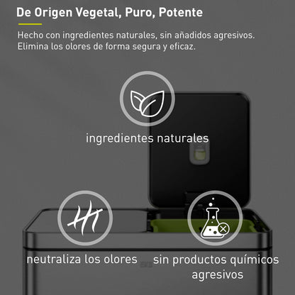 EKO Refresh - Kit de cápsulas desodorizantes con soporte recargable, 1 cápsula + 1 soporte, eliminador de olores a base de plantas para cubo de basura, baño, almacenamiento, ambientador de larga
