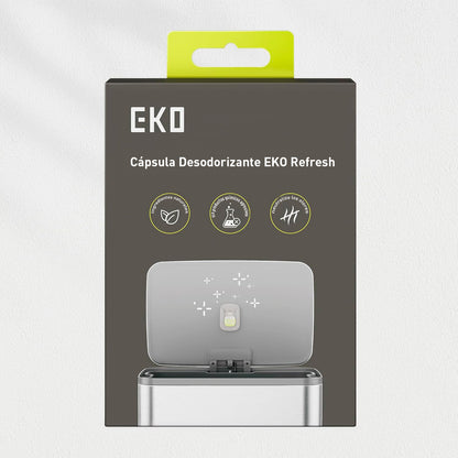 EKO Refresh - Kit de cápsulas desodorizantes con soporte recargable, 1 cápsula + 1 soporte, eliminador de olores a base de plantas para cubo de basura, baño, almacenamiento, ambientador de larga