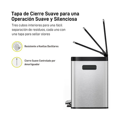 EKO Cubo de Basura Triple Compartimento 10L+10L+10L