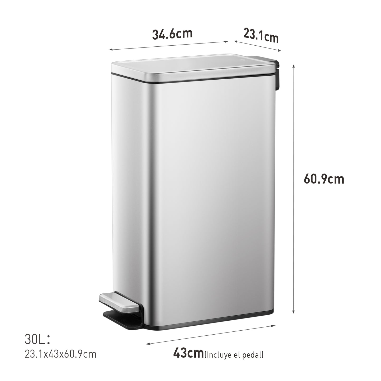 EKO Stella Slim 30L - Cubo de Basura Cocina con Pedal y Tapa Cierre Suave