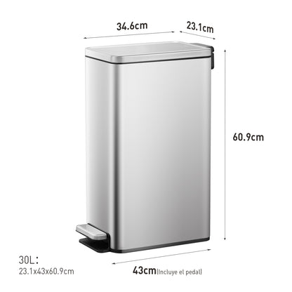 EKO Stella Slim 30L - Cubo de Basura Cocina con Pedal y Tapa Cierre Suave