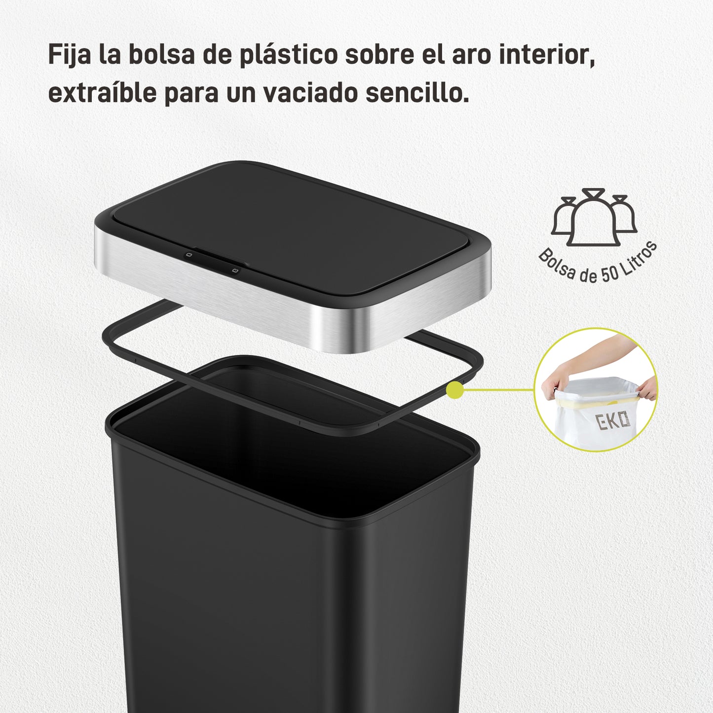 EKO - Hana - Cubo Sensor 50 L Negro