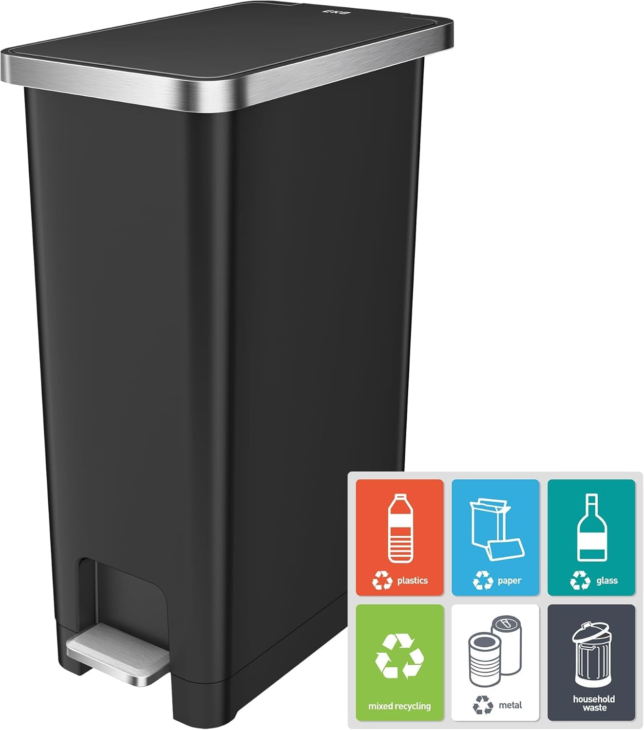 EKO - Hana - Cubo para Reciclaje con Pedal 25 L + 25 L Negro