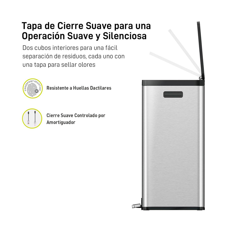 EKO - Essential - Cubo de Basura para Reciclaje con Pedal 30 L + 30 L