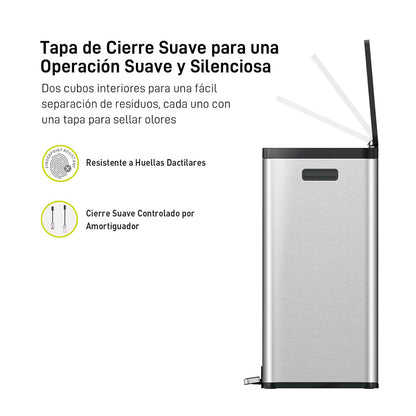 EKO - Essential - Cubo de Basura para Reciclaje con Pedal 30 L + 30 L