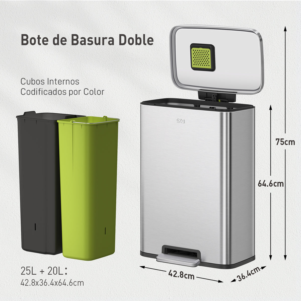 EKO - Madison - Cubo Pedal 25 L + 20 L