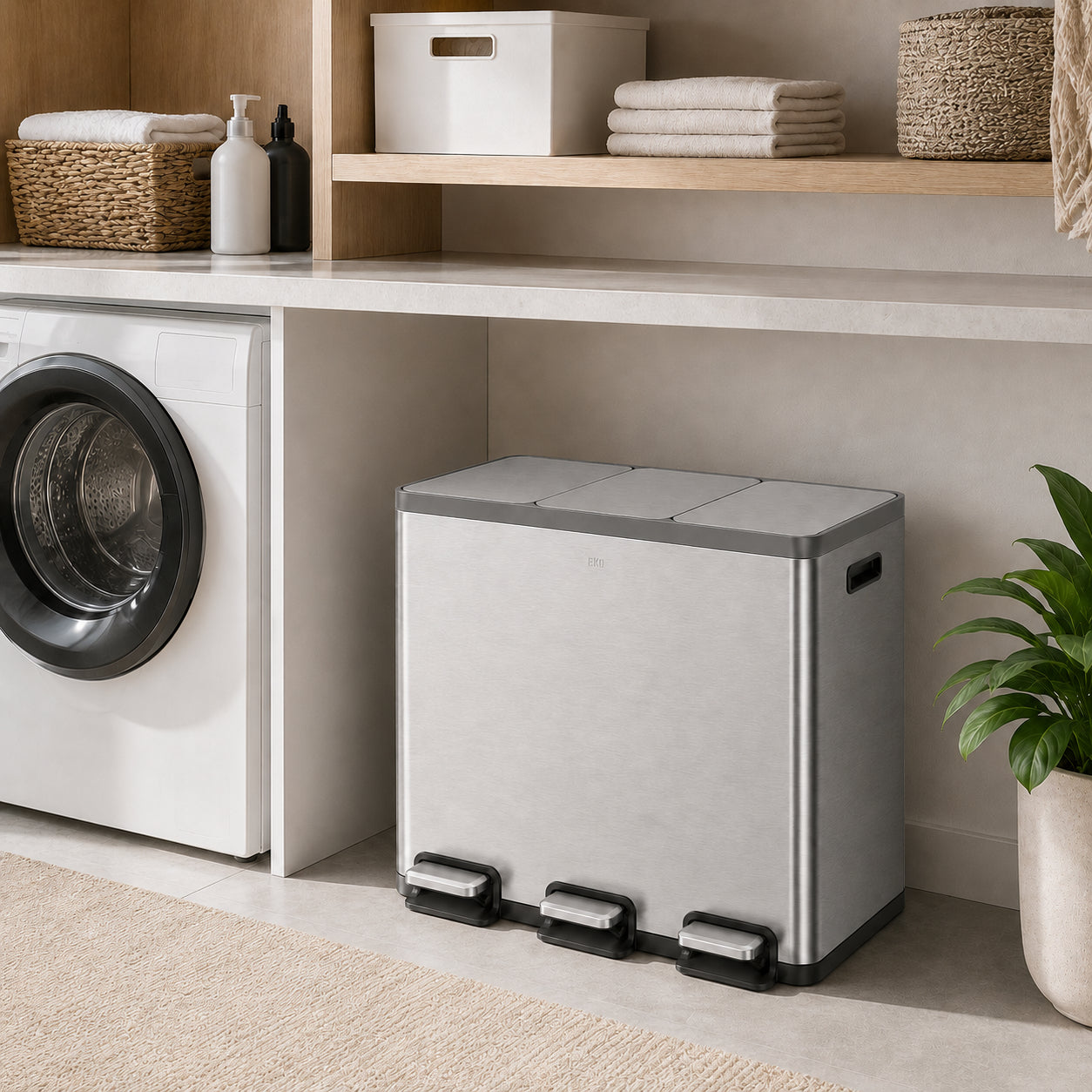 EKO - Ecocasa - Cubo de Basura para Reciclaje con Pedal 18 L + 18 L + 18 L