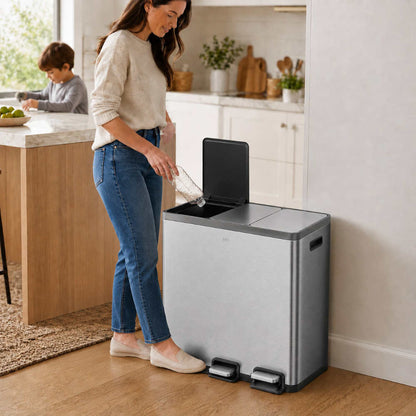 EKO - Ecocasa - Cubo de Basura para Reciclaje con Pedal 18 L + 18 L + 18 L