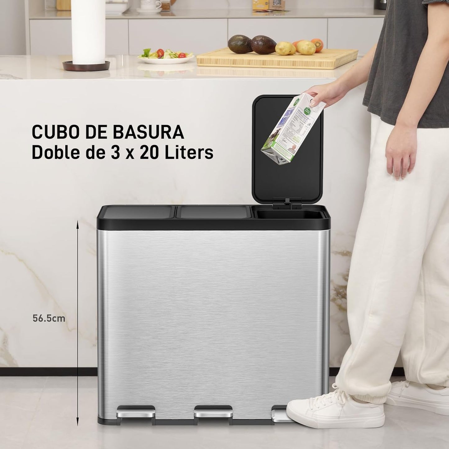 EKO - Essential - Cubo Pedal 20 L + 20 L + 20 L
