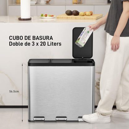 EKO - Essential - Cubo Pedal 20 L + 20 L + 20 L