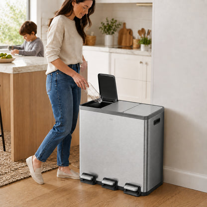 EKO - Ecocasa - Cubo de Basura para Reciclaje con Pedal 18 L + 18 L + 18 L
