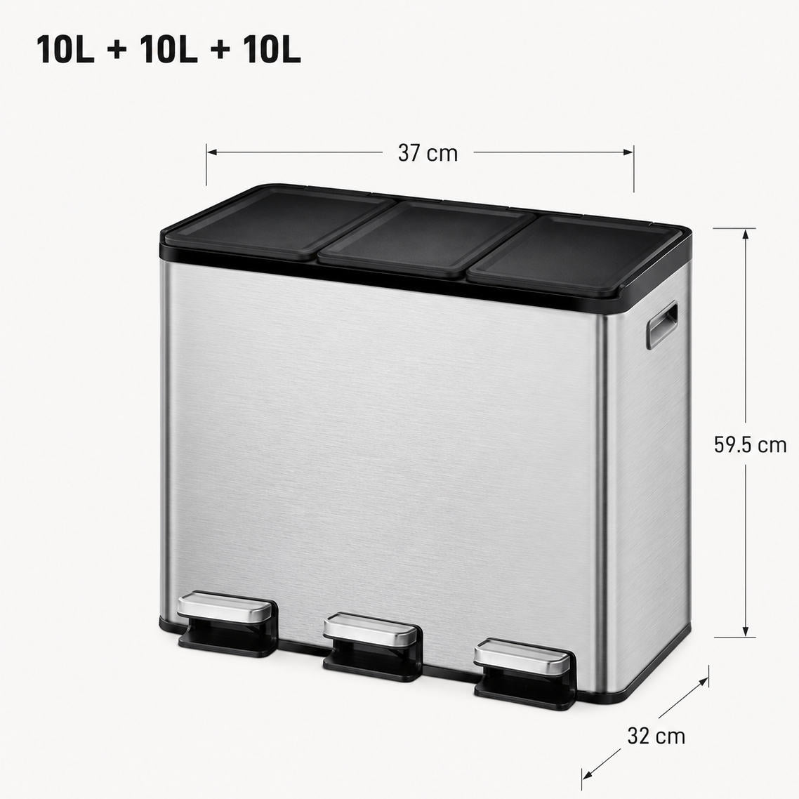 EKO - Essential - Cubo de Basura para Reciclaje con Pedal 10 L + 10 L + 10 L