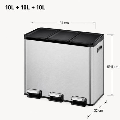 EKO - Essential - Cubo de Basura para Reciclaje con Pedal 10 L + 10 L + 10 L