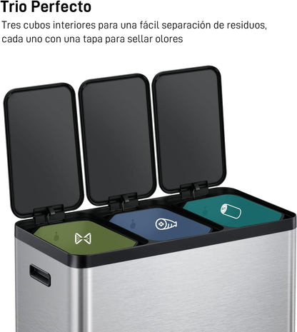 EKO - Essential - Cubo de Basura para Reciclaje con Pedal 20 L + 20 L + 20 L