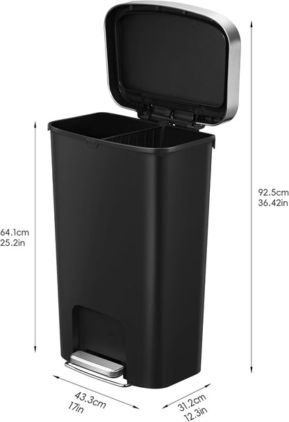 EKO - Hana - Cubo para Reciclaje con Pedal 25 L + 25 L Negro
