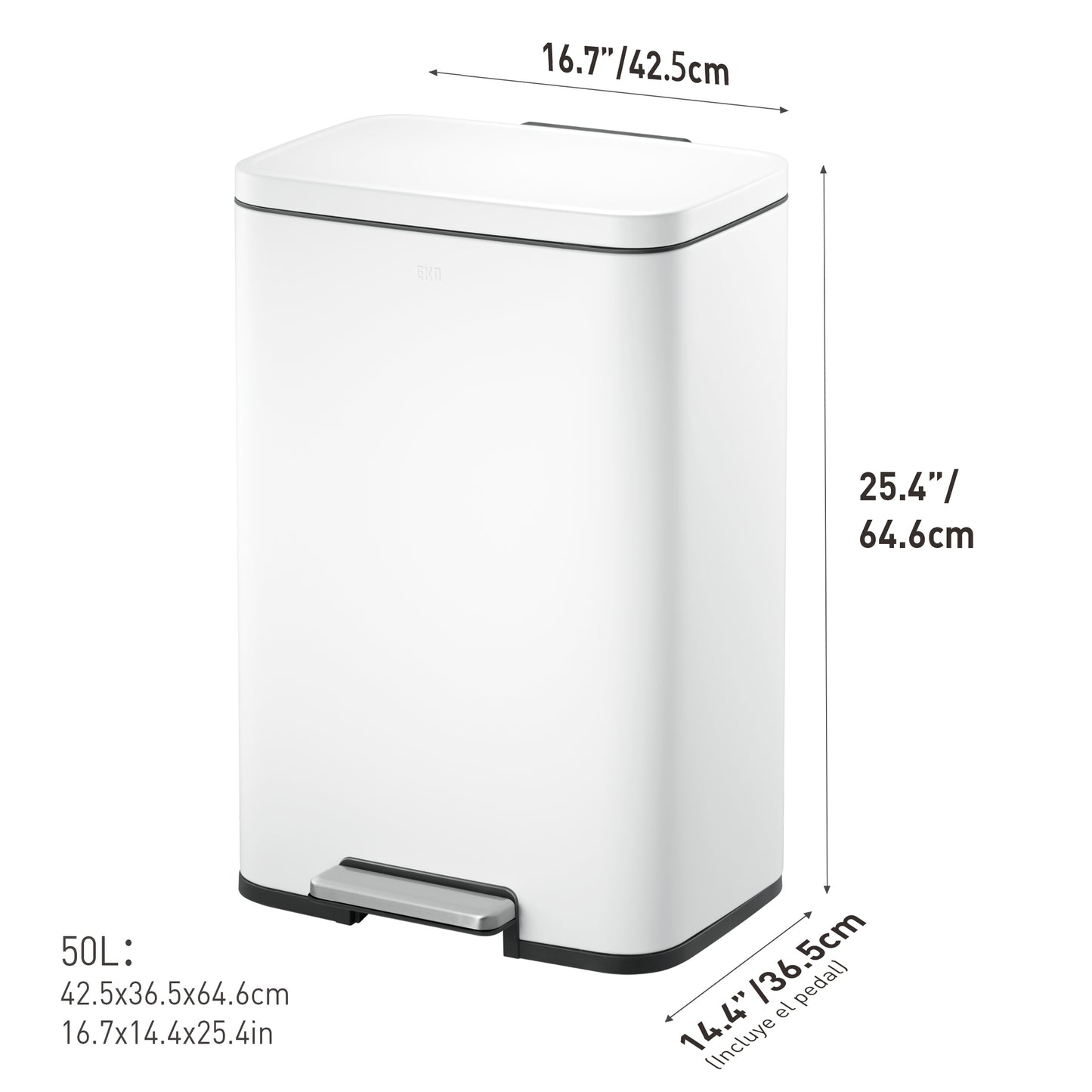 EKO - Madison - Cubo Pedal 50 L Blanco