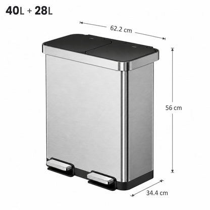 EKO - Hana - Cubo de Basura para Reciclaje con Pedal 40 L + 28 L