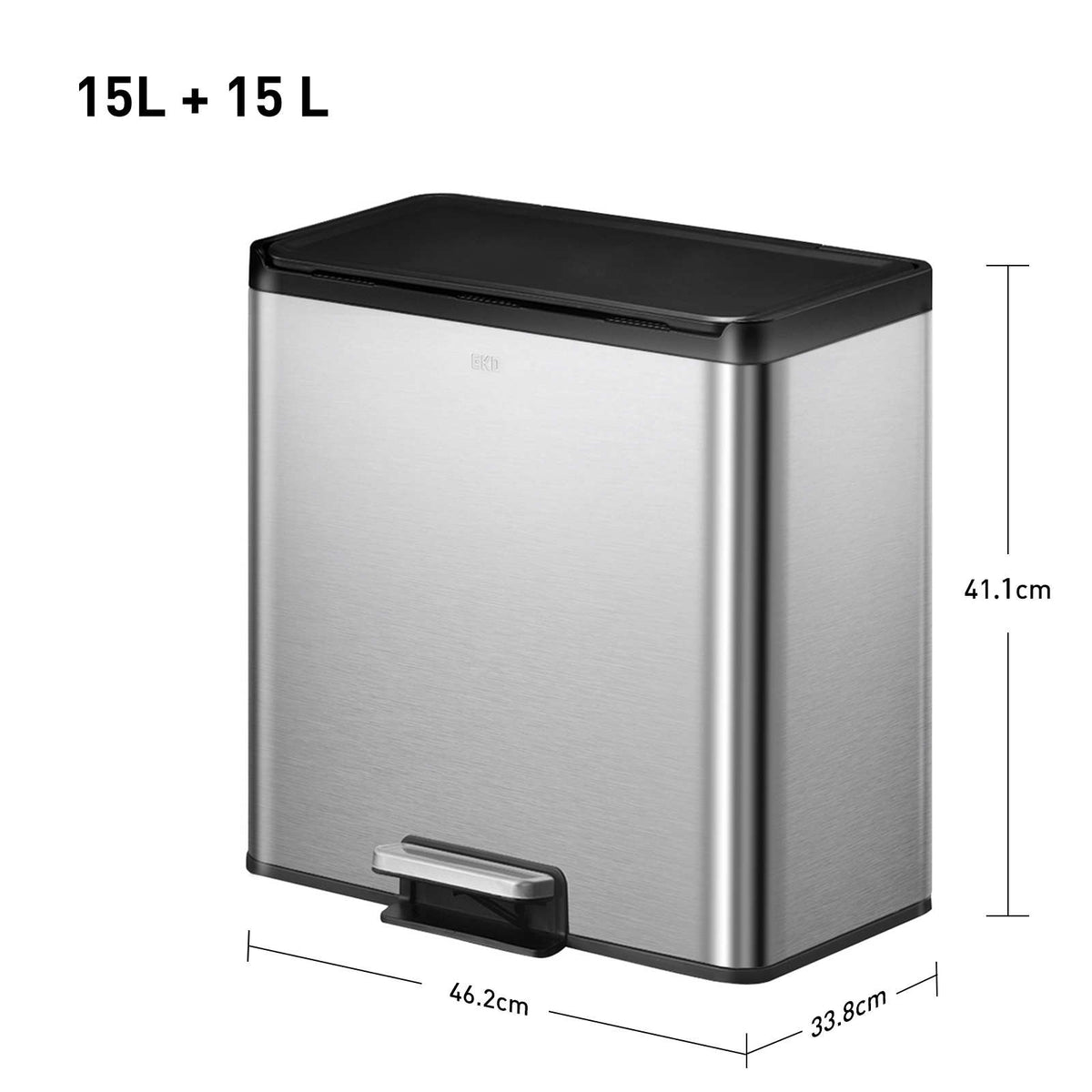 EKO - Essential - Cubo de Basura para Reciclaje con Pedal 15 L + 15 L