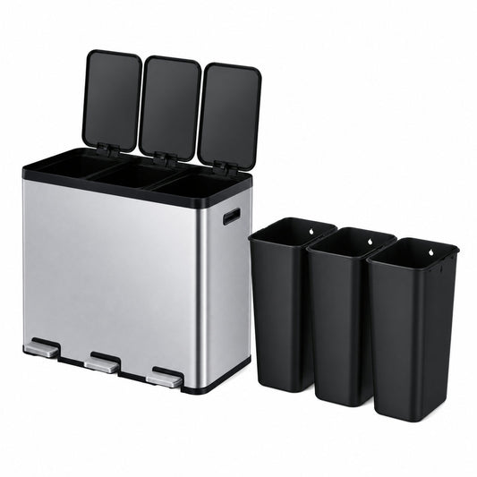 EKO - Essential - Cubo de Basura para Reciclaje con Pedal 20 L + 20 L + 20 L