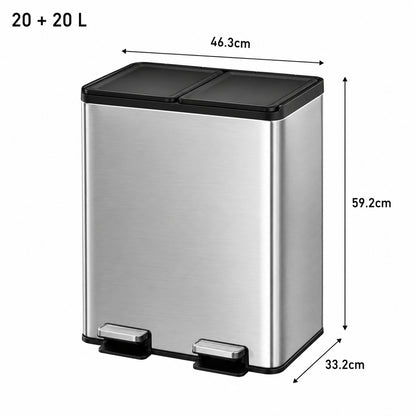 EKO - Essential - Cubo de Basura para Reciclaje con Pedal 20 L + 20 L