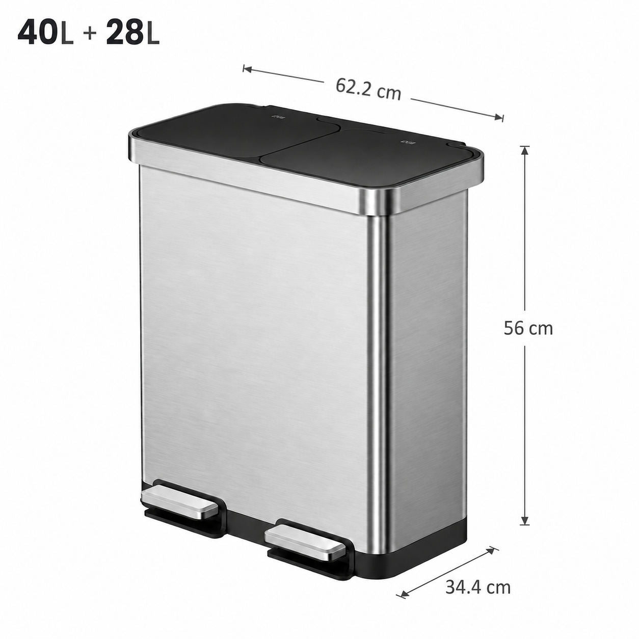 EKO - Hana - Cubo de Basura para Reciclaje con Pedal 40 L + 28 L